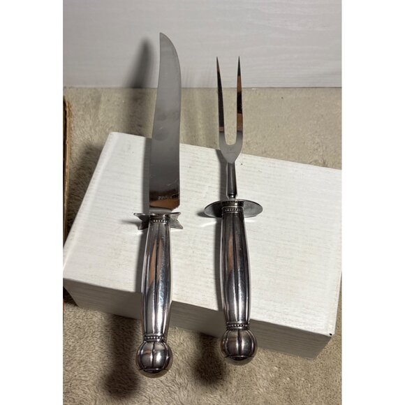 1847 Rogers Bros Carving Knife & Fork Set Hold Edge Original Box Stainless Vtg - Picture 15 of 15